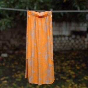 Tyche Halia Leaf Tie Tangerine Wide Leg Pants L